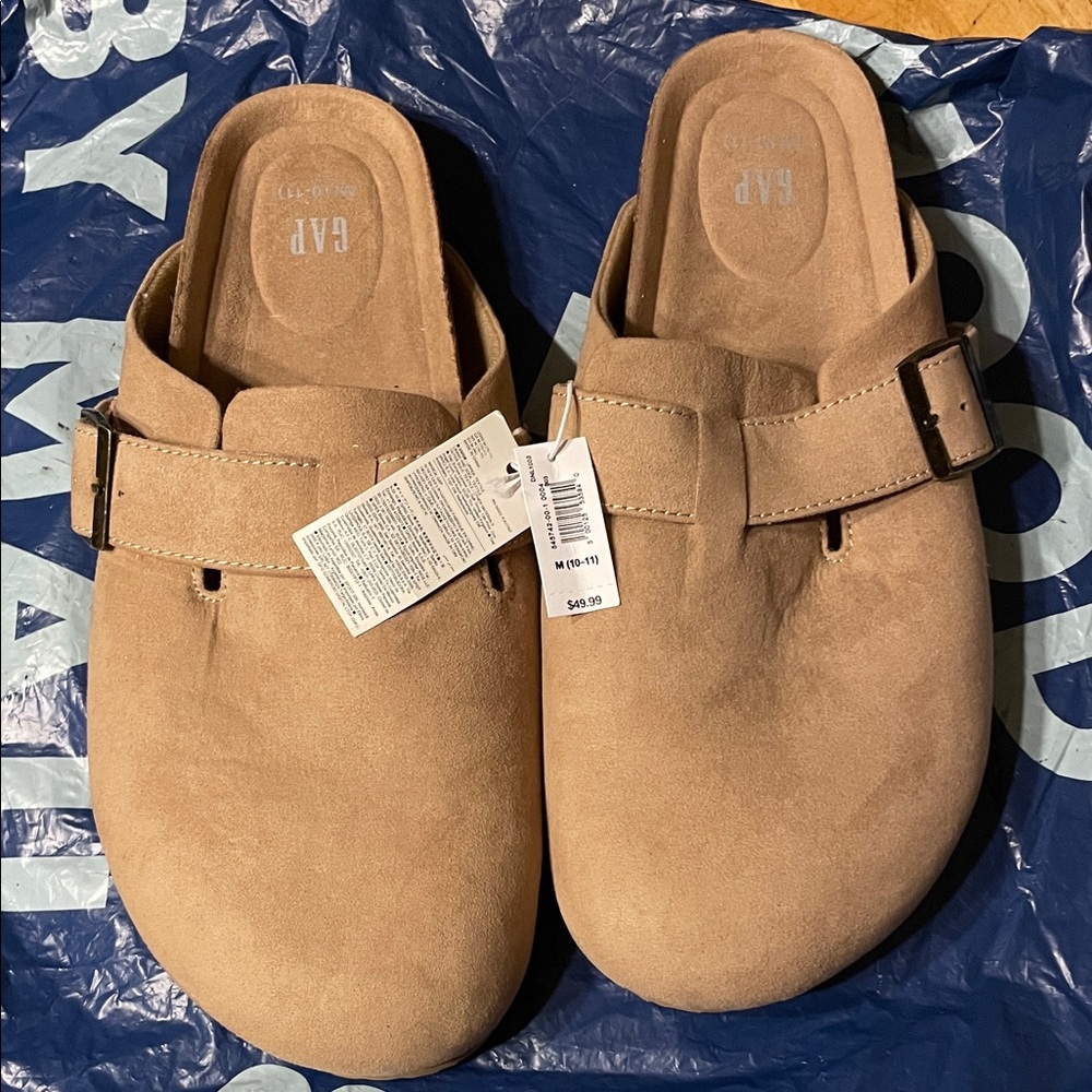 GAP Beige Suede Buckle Clogs NEW!